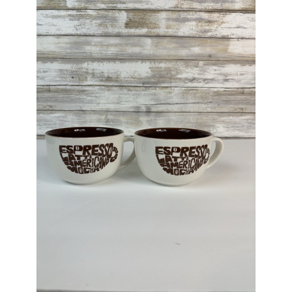 LOT‎ 2 Starbucks Coffee Tea Mug 16 oz Brown/White Graphics 2008